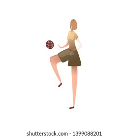 Woman plays the ball with her knee. Vector illustration on white background.