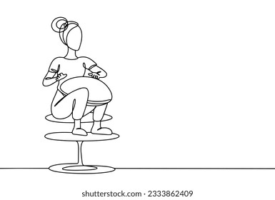 A woman plays the glucophone while sitting on a chair. International Strange Music Day. One line drawing for different uses. Vector illustration.