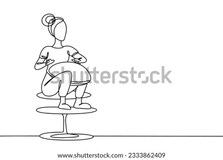 A woman plays the glucophone while sitting on a chair. International Strange Music Day. One line drawing for different uses. Vector illustration.