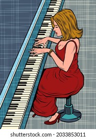 A woman plays the piano. Music and creativity. Jazz or classical artist