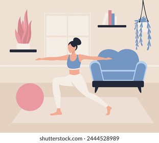 A woman plays sports at home.
