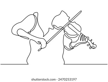 Woman plays violin continuous line drawing. Music orchestra concept. Vector illustration minimalist design hand drawn.