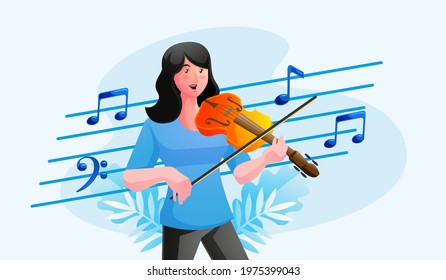 the woman plays the violin to the musical melody