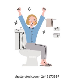 Woman pleasantly surprised in the restroom