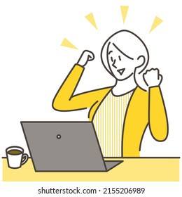 Woman pleased to see computer screen, Vector illustration