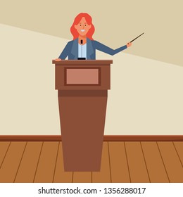 woman in a podium