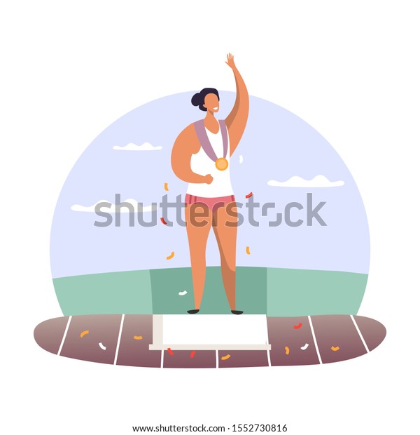 Woman Podium Gold Medal Female Sport Stock Vector (Royalty Free ...