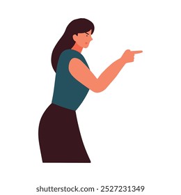 Woman Pointing with Angry Expression. A woman standing and pointing with an angry expression, illustrating frustration, blame, or confrontation, ideal for conflict or emotions-based themes