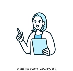 Woman pointing. Clip art of businesswoman explaining.