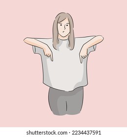 woman pointing down telling something asking to be followed
