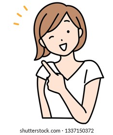 Woman pointing at a finger and introducing