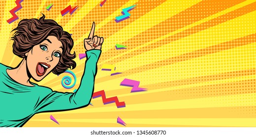 woman pointing finger. Pop art retro vector illustration vintage kitsch