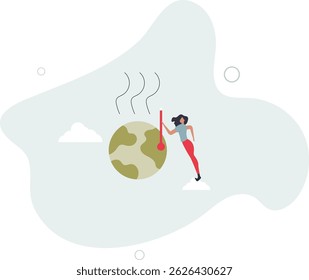 woman pointing at Global warming and planet boiling .environment concept .character for design.