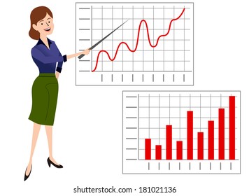 Woman pointing to the graph
