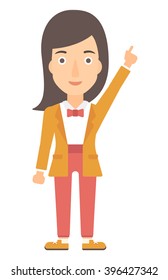 Woman pointing up with her forefinger.
