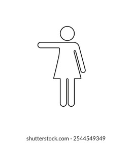 Woman Pointing to Left with Arm Outstretched Line Icon. Human Body Outline Symbol. Editable Stroke. Isolated Vector Illustration.