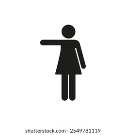 Woman Pointing to Left with Arm Outstretched Silhouette Icon. Human Body Glyph Symbol. Isolated Vector Illustration.
