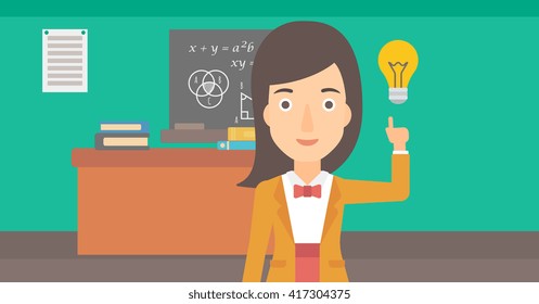 Woman pointing at light bulb.