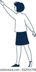 Woman pointing up line icon. Lifting hand gesture