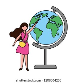 woman pointing school world globe