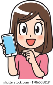 
A woman pointing at a smartphone