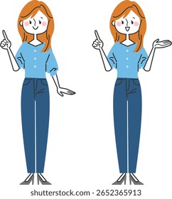 Woman pointing, whole body, vector