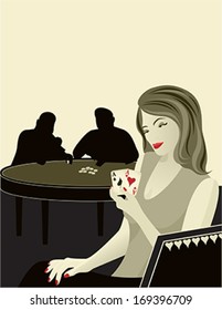 Woman with poker aces.