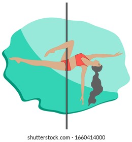 Mujer - danza del palo, boca abajo - icono abstracto - aislado en fondo blanco - vector.Deporte.Gimnasio. Estilo de vida