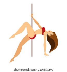 Woman pole dancer dancing on vector pole