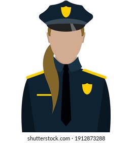 Woman police officer character portrait isolated on white background. Young female cop in uniform. Security guard professional occupation. Policewoman avatar