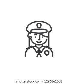 Woman police officer line icon. linear style sign for mobile concept and web design. Police woman outline vector icon. Symbol, logo illustration. Pixel perfect vector graphics