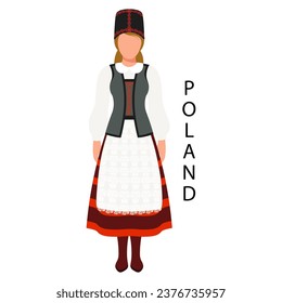 Mujer con traje retro folclórico polaco. Cultura y tradiciones de Polonia. Ilustración, vector