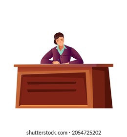 Woman Politician Writing At Desk Flat Icon Vector Illustration