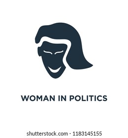 Woman In Politics icon. Black filled vector illustration. Woman In Politics symbol on white background. Can be used in web and mobile.