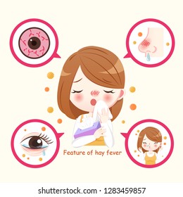 woman with pollen allergy and feature of hay fever