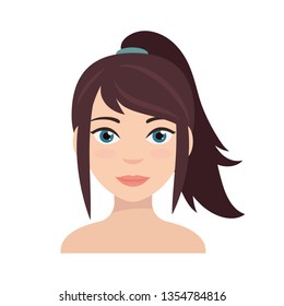 Woman with a ponytail. brunette. Hairstyle. Isolated vector illustration