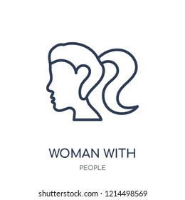 Woman with ponytail face icon. Woman with ponytail face linear symbol design from People collection. Simple outline element vector illustration on white background.