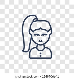 Woman with ponytail face icon. Trendy linear Woman with ponytail face logo concept on transparent background from People collection