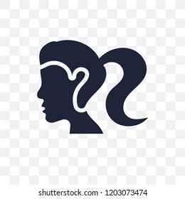 Woman with ponytail face transparent icon. Woman with ponytail face symbol design from People collection. Simple element vector illustration on transparent background.