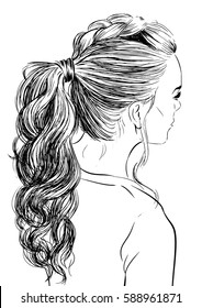 Beauty Woman Luxurious Long Braid Hairstyle Stock Vector (Royalty Free ...