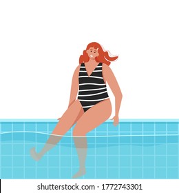 Woman in a pool, cute vector illustration in flat style