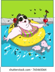 woman pool swim vector illustration