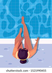 woman in the pool top view - summer time vacations design vector illustration