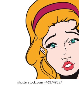 Woman pop art female avatar person retro vintage icon. Colorfull and flat illustration. Vector graphic