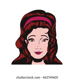 Woman pop art female avatar person retro vintage icon. Colorfull and flat illustration. Vector graphic