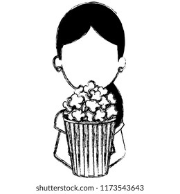 woman with pop corn character