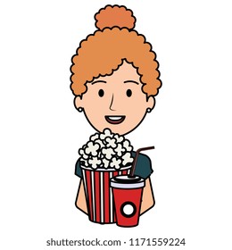 woman with pop corn and soda