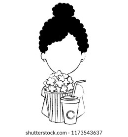 woman with pop corn and soda