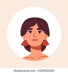Woman portrait. Beautiful girl avatar, cute stunning woman face, young lady flat vector illustration. Female character portrait