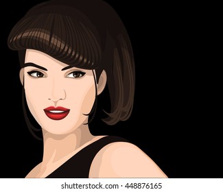 woman portrait in black dress on black background